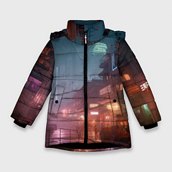 Зимняя куртка для девочки Киберпанк город будущего