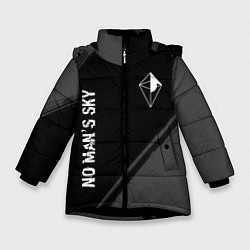 Зимняя куртка для девочки No Mans Sky glitch на темном фоне: надпись, символ