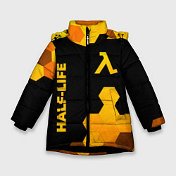 Куртка зимняя для девочки Half-Life - gold gradient: надпись, символ, цвет: 3D-черный