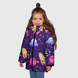 Куртка зимняя для девочки Космическая тема паттерн, цвет: 3D-светло-серый — фото 2