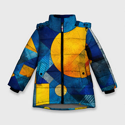 Куртка зимняя для девочки Жёлтая и синяя геометрия, цвет: 3D-светло-серый