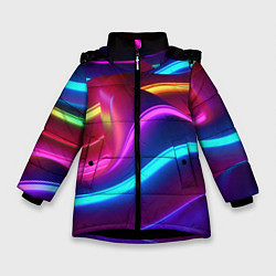 Куртка зимняя для девочки Неоновые волны фиолетового оттенка, цвет: 3D-черный