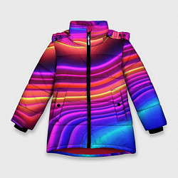 Куртка зимняя для девочки Яркие неоновые волны, цвет: 3D-красный