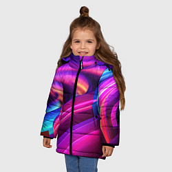 Куртка зимняя для девочки Неоновые абстрактные волны, цвет: 3D-красный — фото 2