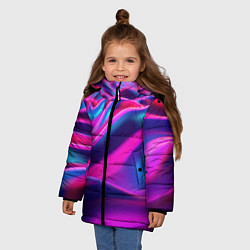 Куртка зимняя для девочки Фиолетовые неоновые волны, цвет: 3D-светло-серый — фото 2