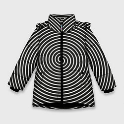 Куртка зимняя для девочки Оптическая иллюзия спираль, цвет: 3D-черный