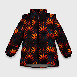 Куртка зимняя для девочки Оранжевые неоновые листья, цвет: 3D-светло-серый