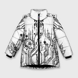 Куртка зимняя для девочки ЧБ Киберпанк-Модерн, цвет: 3D-черный