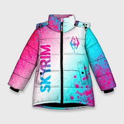Зимняя куртка для девочки Skyrim neon gradient style: надпись, символ