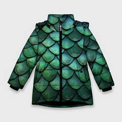 Куртка зимняя для девочки Чешуя зелёного дракона, цвет: 3D-черный