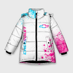 Зимняя куртка для девочки Chevrolet neon gradient style: надпись, символ