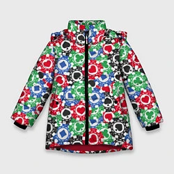 Куртка зимняя для девочки Фишки, Ставки, Покер, цвет: 3D-красный