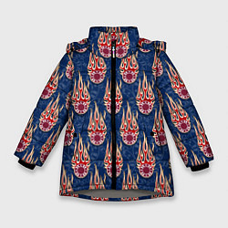 Куртка зимняя для девочки Ставки, фишки, покер, цвет: 3D-светло-серый