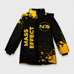 Куртка зимняя для девочки Mass Effect - gold gradient: надпись, символ, цвет: 3D-черный