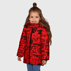 Куртка зимняя для девочки Лучшие рок группы на красном, цвет: 3D-красный — фото 2