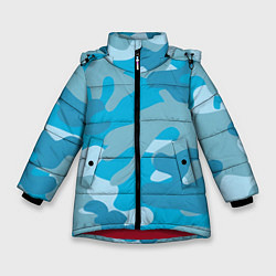 Куртка зимняя для девочки Камуфляж военный синий, цвет: 3D-красный