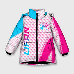 Куртка зимняя для девочки Lifan neon gradient style: надпись, символ, цвет: 3D-черный