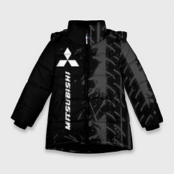 Зимняя куртка для девочки Mitsubishi speed на темном фоне со следами шин: по