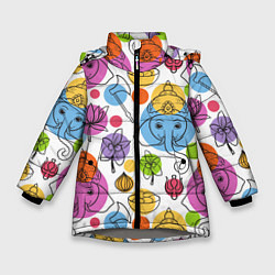 Куртка зимняя для девочки Индийские слоники, цвет: 3D-светло-серый