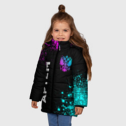 Куртка зимняя для девочки Артем и неоновый герб России: надпись, символ, цвет: 3D-черный — фото 2