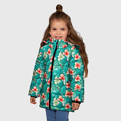 Куртка зимняя для девочки Летние цветочки паттерн, цвет: 3D-светло-серый — фото 2