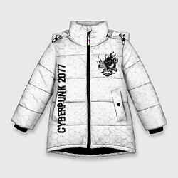 Куртка зимняя для девочки Cyberpunk 2077 glitch на светлом фоне: надпись, си, цвет: 3D-черный