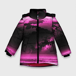 Куртка зимняя для девочки Сай фай пейзаж в черно розовых тонах, цвет: 3D-красный