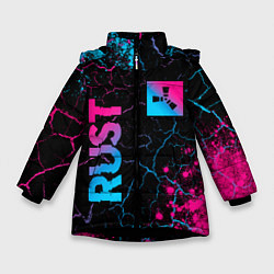 Куртка зимняя для девочки Rust - neon gradient: надпись, символ, цвет: 3D-черный