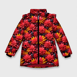 Куртка зимняя для девочки Красные объемные цветочки, цвет: 3D-красный