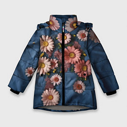 Куртка зимняя для девочки Хризантемы на джинсе, цвет: 3D-светло-серый