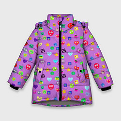 Куртка зимняя для девочки Эмпатия - паттерн эмоджи, цвет: 3D-светло-серый