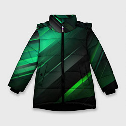 Куртка зимняя для девочки Black green abstract, цвет: 3D-черный