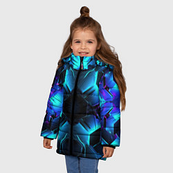 Куртка зимняя для девочки Неоновые синие плиты, цвет: 3D-красный — фото 2