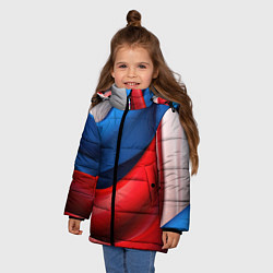 Куртка зимняя для девочки Абстракция белый синий красный, цвет: 3D-светло-серый — фото 2