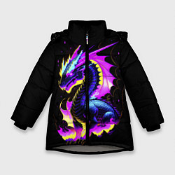 Куртка зимняя для девочки Неоновый космический дракон, цвет: 3D-светло-серый