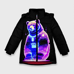 Куртка зимняя для девочки Космический светящийся мишка, цвет: 3D-красный