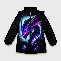 Зимняя куртка для девочки Морда дракона - неоновое свечение