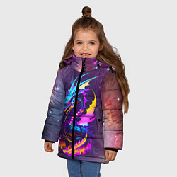 Куртка зимняя для девочки Space dragon - neon glow - neural network, цвет: 3D-черный — фото 2