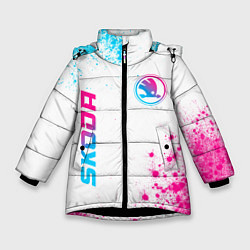 Зимняя куртка для девочки Skoda neon gradient style: надпись, символ