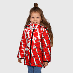 Куртка зимняя для девочки Киберпанк квадраты красные, цвет: 3D-красный — фото 2