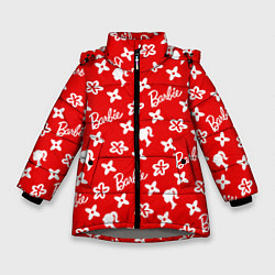 Куртка зимняя для девочки Барби паттерн красный, цвет: 3D-светло-серый