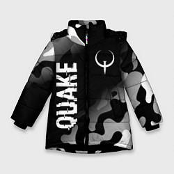 Куртка зимняя для девочки Quake glitch на темном фоне: надпись, символ, цвет: 3D-черный