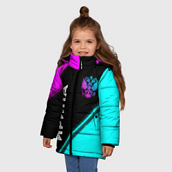 Куртка зимняя для девочки Ирина и неоновый герб России: надпись, символ, цвет: 3D-черный — фото 2
