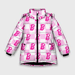 Куртка зимняя для девочки Розовая шашка и Барби, цвет: 3D-черный