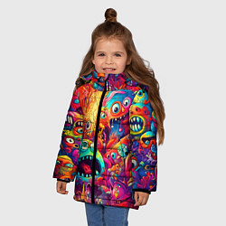 Куртка зимняя для девочки Кислотные чудики, цвет: 3D-светло-серый — фото 2