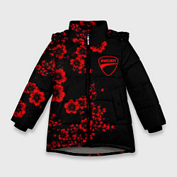 Куртка зимняя для девочки Ducati - red flowers, цвет: 3D-светло-серый