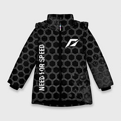 Зимняя куртка для девочки Need for Speed glitch на темном фоне: надпись, сим