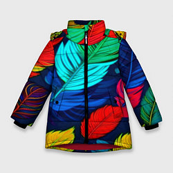 Куртка зимняя для девочки Яркие перья, цвет: 3D-красный