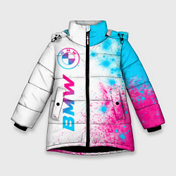 Куртка зимняя для девочки BMW neon gradient style: по-вертикали, цвет: 3D-черный