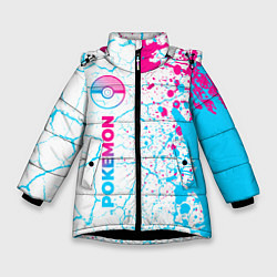 Куртка зимняя для девочки Pokemon neon gradient style: по-вертикали, цвет: 3D-черный
